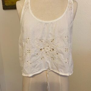 American Eagle Outfitters White Embroidered Tie-Front Camisole